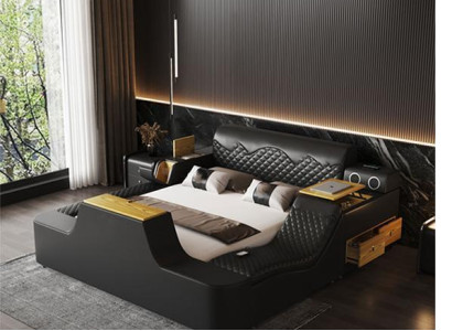 Double Luxury Leather Bed Massage Upholstery Beds Modern Hotel bluetooth